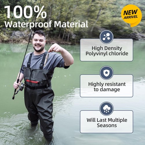 TerraTrax Fishing Chest Waders for Men & Women, Waterproof Lightweight PVC Bootfoot Waders, Durable Wader Pants with Boots for Fishing, Hunting Size 9