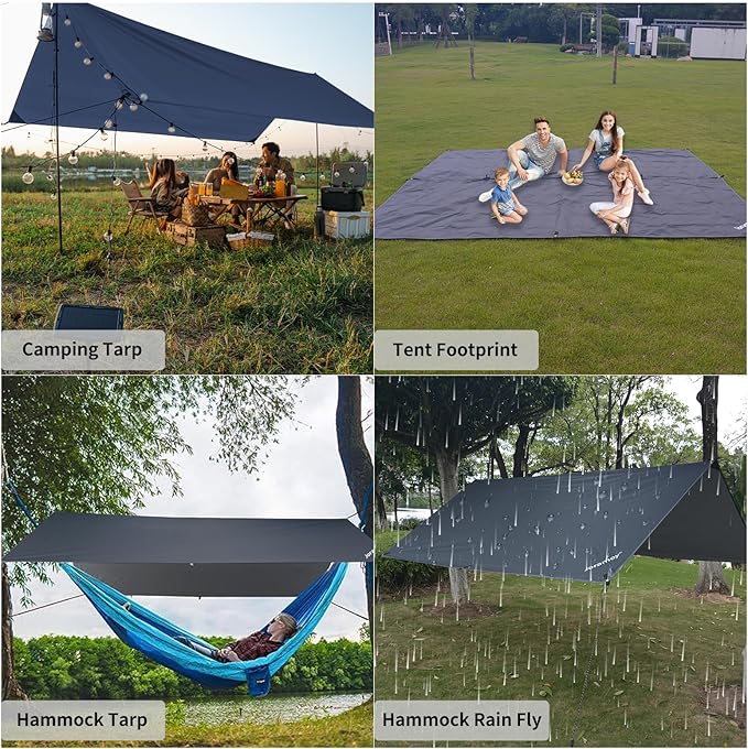 Hammock Rain Fly 10ร10FT - Waterproof Camping Tarp Lightweight Tent Tarp Portable Backpacking Tarp Sheleter with UV Protection Layer for Camping Hiking Outdoor(Gray)