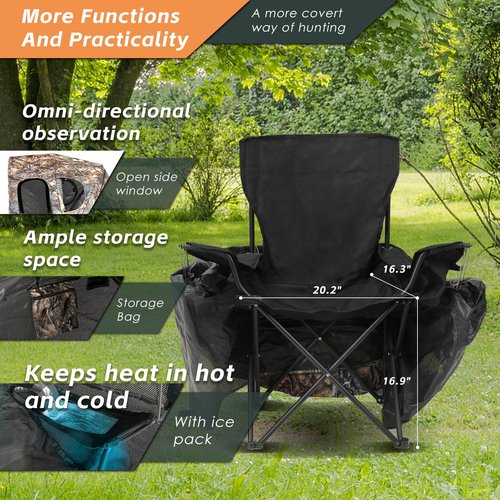 FUNHORUN Hunting Chair Blind, See Through Ground Blind for Hunting, Portable 1 Person Camouflage Chair Tent with Carrying Bag