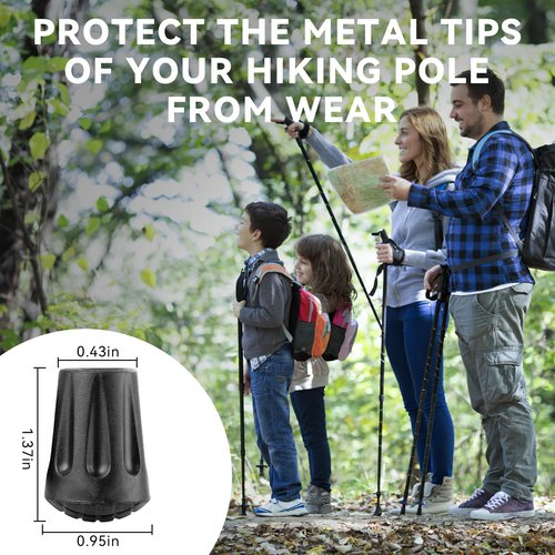 Walking Cane Tips,Trekking Pole Walking Hiking Sticks Tips Protectors,Replacement Rubber Stick Tips for Most Mountaineering and Hiking Walking Sticks,Poles Lost or Worn Out Standard Tips, Black
