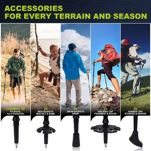LJINNOVEX Trekking Poles - Lightweight, Telescopic, Adjustable Hiking Poles with Quick Flip Lock, 7075 Aluminum, Anti Shock Walking Sticks for All Terrain, Men and Women, 2 Pack, Black