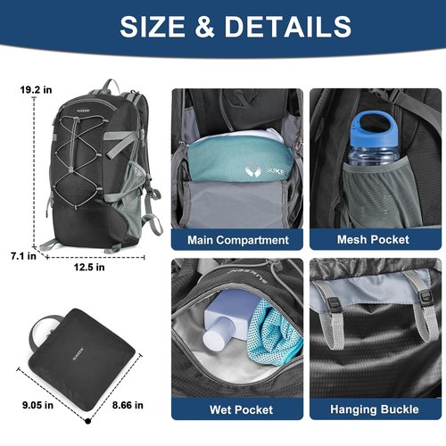 Sukeen Hiking Backpack Packable Lightweight 30L Backpack Wear Resistant Daypack for Outdoor Travel Camping Cycling