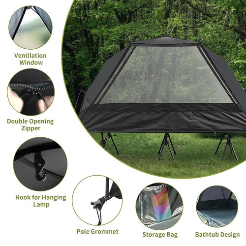 TENPLAY 1 Person Lightweight Camping Cot Tent with Carry Bag, Well-Ventilated Tents with Mesh Windows, Easy Setup, Infinity Expansion Inner Tent for Camping Traveling Hiking Backpacking Backyard