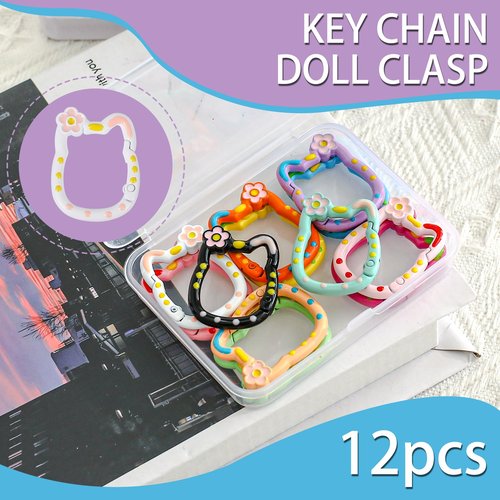 WTYONZEL 12 Pack Cute Carabiner Keychain Clips Cat Shape Carabiner Clip Aluminum Ring Climbing Clips for Keychains, Water Bottle Holders, Dog Leashes and More