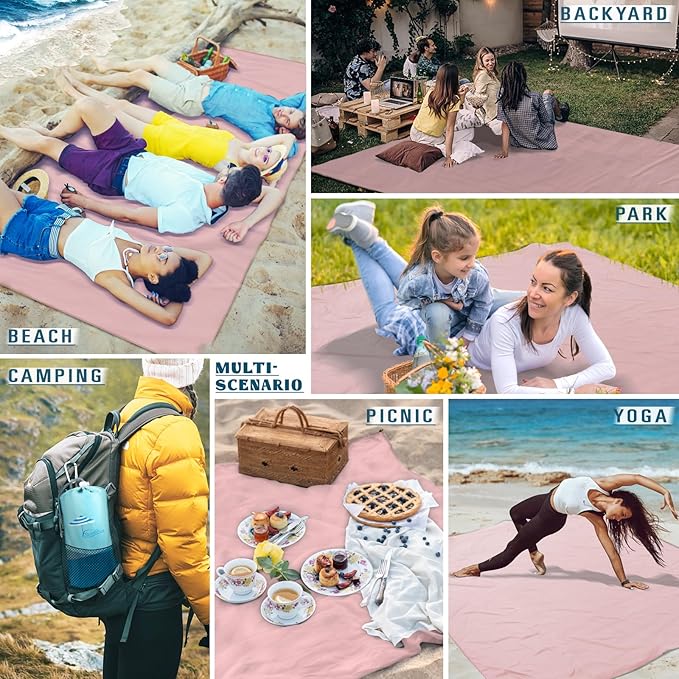 Beach Blanket Sandproof Waterproof 10'ร9' 1-8 Adults Oversized,Compact Lightweight Durable Beach Mat for Travel Camping Hiking Picnic Blanket