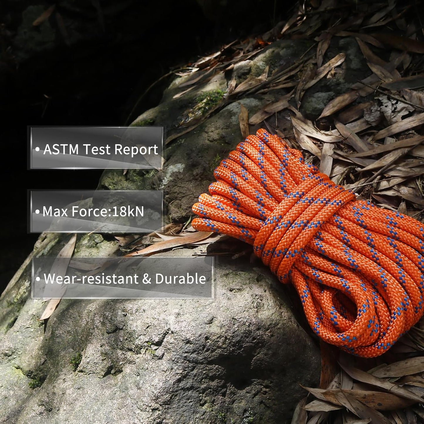 NewDoar 8mm Climbing Accessory Cord High Strength Rope Equipment for Mountain Climb, Fire Rescue Escape, Outdoor Survival, Camping (Polyester 20ft)