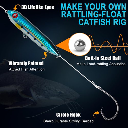 OROOTL Catfishing Tackle Making Kit, 146pcs Catfish Rig Accessories with Catfish Floats Catfish Hooks Swivels Fishing Bells Swivels Bobber Stoppers Catfishing Tackle Equipment