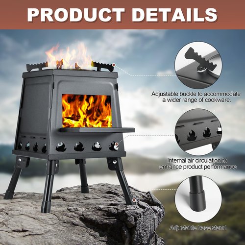 Wood Burning Stove, Camping Wood Stove, Small Portable Cast Iron Wood Stove: Compact Outdoor Cooking Solution with Carrying Bag (Small)