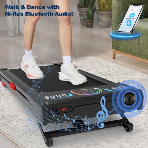 Walking Pad Treadmill with 12% 9-Level Auto Incline, 450 lbs Capacity RGB LED Screen, Bluetooth Speaker Under Desk Treadmill, Compact Treadmills for Home Hiking, Black