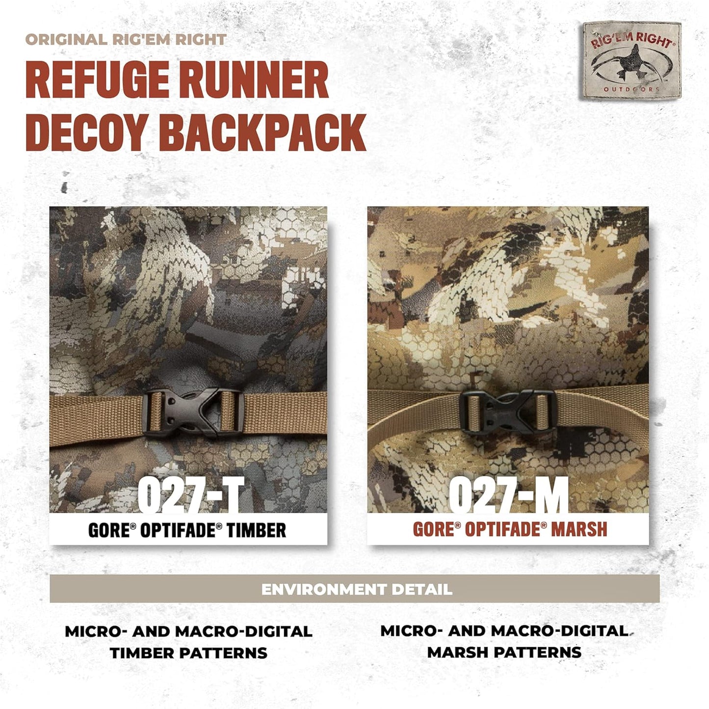 Rig'Em Right Waterfowl Refuge Runner Decoy Duck Hunting Backpack with Deluxe Padded Backrest and Shoulder Straps (Gore Optifade Marsh Camo)