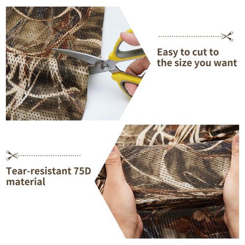 Senmortar Camo Netting, Camo Burlap 75D Camouflage Netting Quiet Mesh for Hunting Blinds Sunshade Camping Concealment Shooting Military Dry Grass Stands 5x10ft