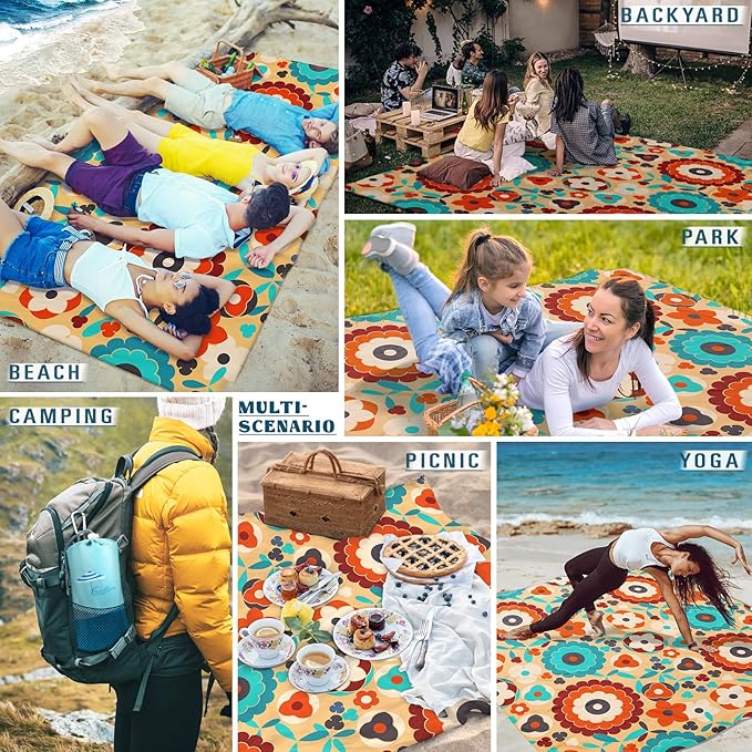 Beach Blanket Sandproof Waterproof 78''ร110'' 1-7Adults Oversized,Compact Lightweight Durable Beach Mat for Travel Camping Hiking Picnic Blanket