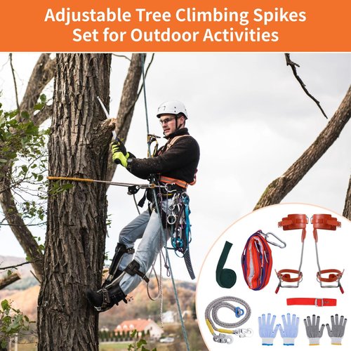 Homaisson Tree Climbing Spikes Set, Adjustable Tree Climbing Spikes Kit, Complete Tree Climbing Gears with Safety Belt
