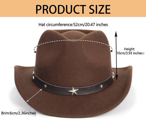 Eohak Kid Western Cowboy Hat Felt Cowgirl Fedora Hat with Buckle Belt for Boys Girls 4-8 Years