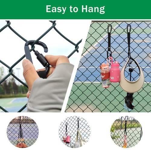 Fence Hooks for Baseball Bag, Softball, Camping, Multifunctional Carabiner Hanging Backpack, Water Bottle (Black) (2)