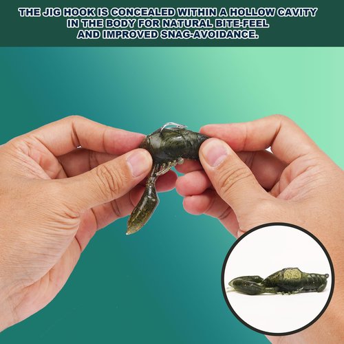 Crawfish Lures for Bass Fishing, Pre-Rigged Soft Fishing Lures, Amazing Bass Fishing Gifts for Men, 3inch, 5/8oz, 5Pcs-Pumpkin Green