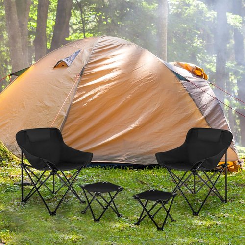 Seeloowy 4 Pcs Portable Camping Chairs and Folding Stools with Carry Bags Compact Camp Chair Lightweight Camp Stool for Kids Adults Lawn Outdoor Hiking Travel Beach Picnic, Supports 330lbs