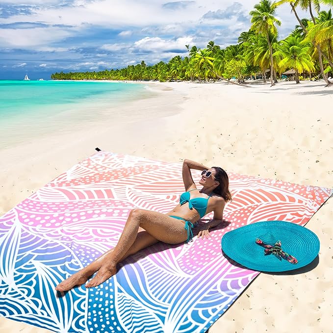 AISPARKY Beach Blanket Waterproof Sandproof Quick Drying Beach Mat Extra Large Outdoor Picnic Blanket for Travel Camping Hiking