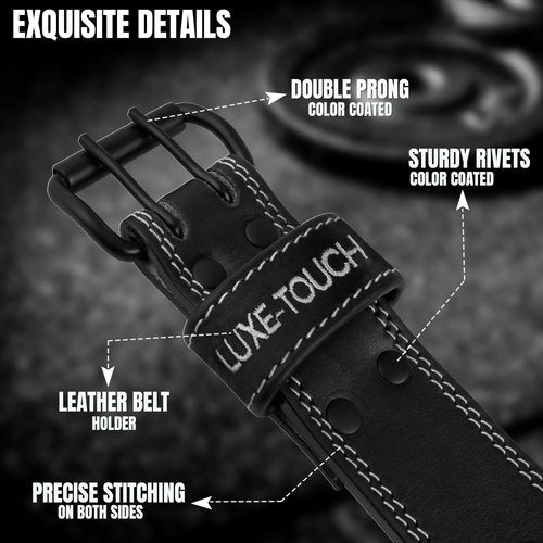 LUXE-TOUCH 7mm Thickened Genuine Leather 4" Wide Heavy Duty Weightlifting, Bodybuilding, Cross Training Belt for Gym, Work out & Weight Training for Mens & Womens. Adjustable Belt for Gym. Lumbar Support, (Black 7mm Thick Leather, XX-Large (42" - 48"))