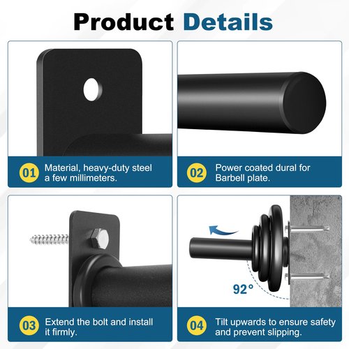 EVERYMATE Weight Plate Holder: Wall Mounted Weight Rack Storage for Olympic Weight Plate,Home Gym Organizer(Upgrade Length and Thick Steel)
