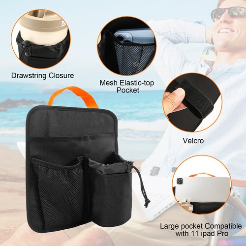 EHRGK Beach Chair Cup Holder,Beach Cup Holders,Camping Chair Side Organizer Armrest Storage Bag Side Pocket Bag,Hanging Chair Attachment Camping Beach Accessories for Phone Water Bottle Sunglasses