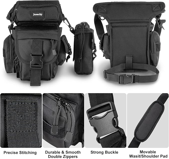Jueachy Drop Leg Bag for Men Tactical Metal Detecting Thigh Pack with Water Bottle Pouch