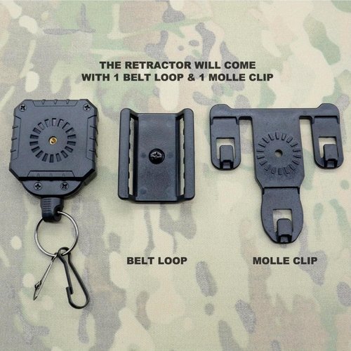 Military Tactical Gear Retractor, Molle Tactical Gear Tether, and a Retractable Key/Multi-Tools Holder (Black)