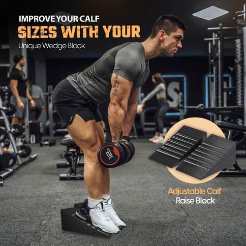GYMRUSH Squat Wedge Block 6PCS, Resistance Bands 5PCS, Adjustable Non-slip Rubber Squat Ramp, Weight Lifting, Deadlift, Calf stretcher, Slant board, Improve Mobility Balance and Strengthen Performance