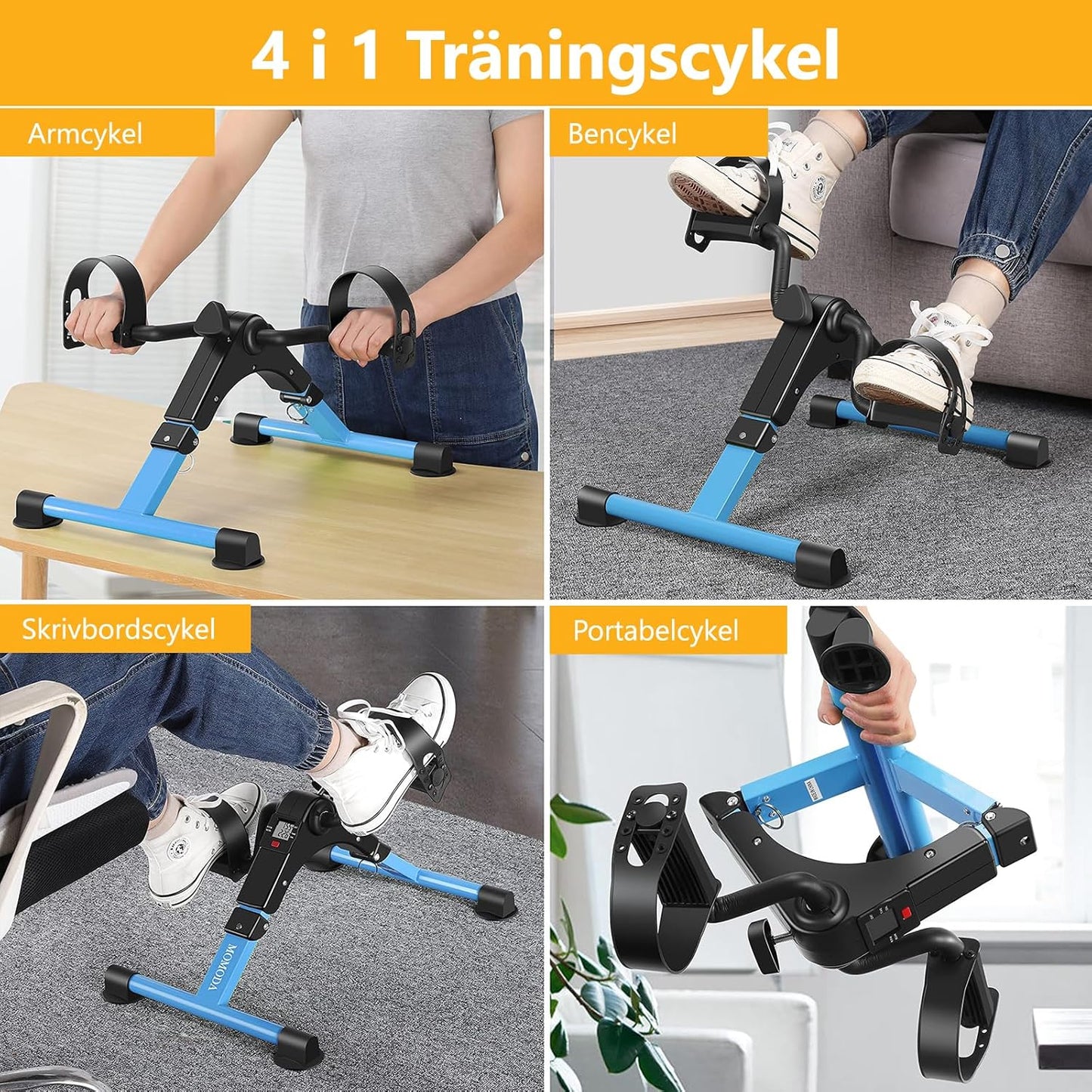 MOMODA Under Desk Pedal Exerciser Mini Bike for Leg/Arm - Foldable Peddler with LCD Display for Home/Office