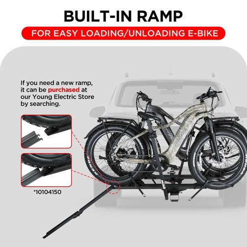 YOUNG ELECTRIC 200LBS EZ-FOLD Aluminum 2-Ebike Carrier with Ramp for Bikes and Electric Bike, Car SUV Truck Van RV and Trailer