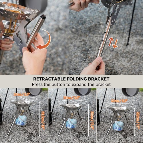 Onlyfire Portable Camping Stove with Storage Bag, Foldable Backpacking Stove, Propane/isobutane Gas Stove with Piezo Ignition, Camp Stove for Outdoor Cooking Hiking Picnic Patio, Stainless Steel GS350
