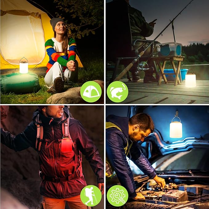 LED Camping Lantern, Rechargeable Camping Light, 4 Modes Outdoor Flashlights Lanterns with 1000LM, Water Resistant Portable Emergency Camp Light for Hurricane Hiking Survival Kits - Khaki