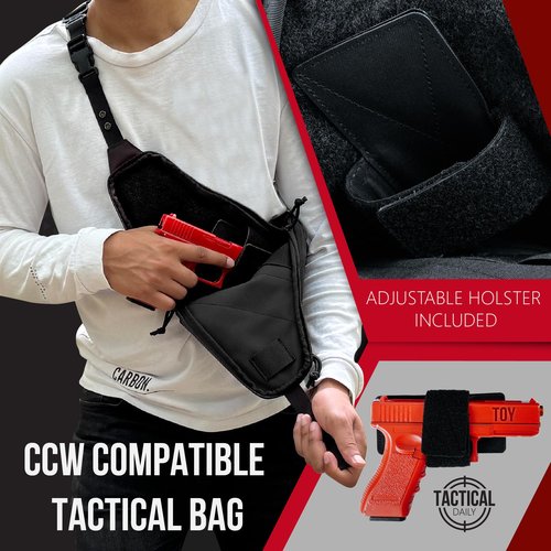 Tactical Daily CCW Sling Bag - Conceal Carry Crossbody with Adjustable Holster EDC Chest Pack, Regular, Black