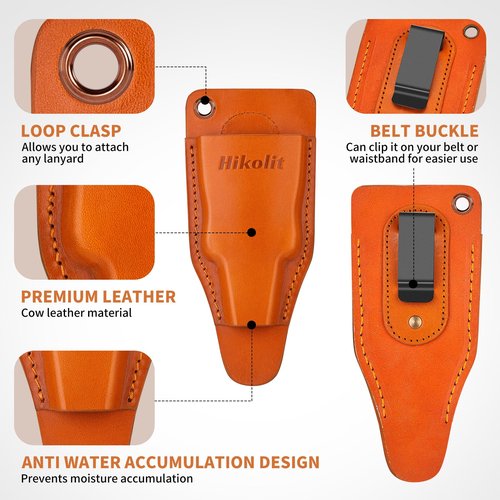 Hikolit Fishing Pliers Sheath with Spring Steel Belt Clip and Coiled Lanyard, Cowhide Leather Holsters for Most Fishing Pliers