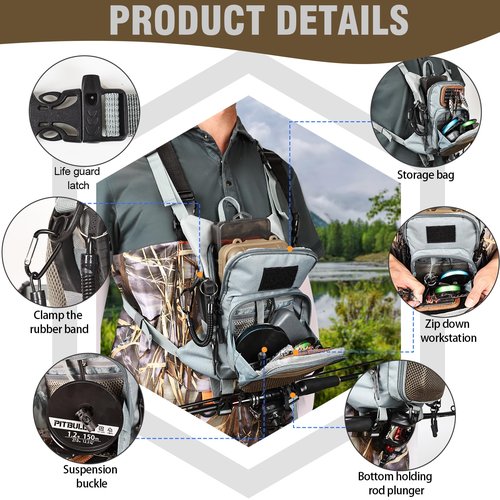 Qiullen Waterproof Fly Fishing Chest Pack with Hard Bottom Work Station, Holds Multiple Fly Boxes and Back Net Holder, Adjustable Tackle Backpack with Quick-Release