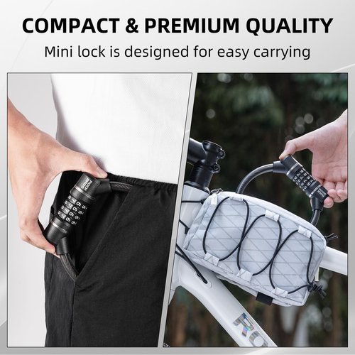 ROCKBROS Cable Lock Combination Bike Lock 4 Digit Mini Lock 11.4” Long Resettable Cable Lock Anti-Theft Accessories Black