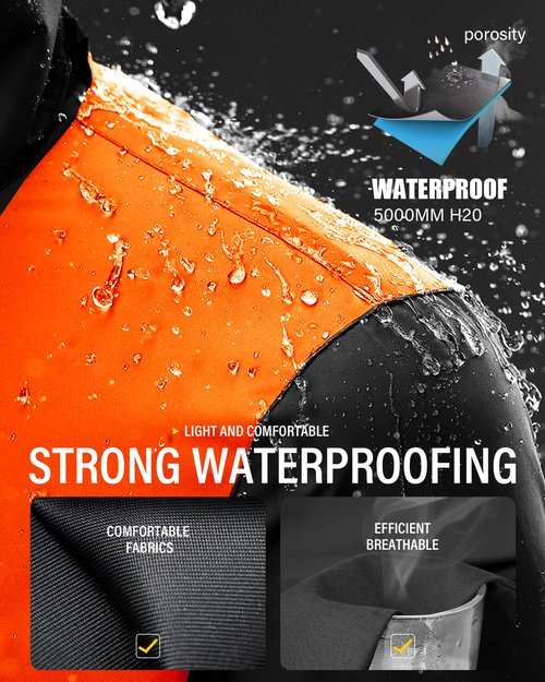 iCreek Rain Suit Waterproof Jacket and Trouser Suit Raincoat for Men and Women Outdoor All-Sport Breathable Anti-storm (Black/Orange, XL)
