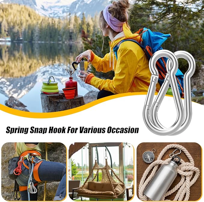 100PCS 3" Heavy Duty Spring Snap Hook, M8 5/16" Galvanized Steel Snap Hook Carabiner Quick Link Carabiner Clip, 500LBS Holding Capacity Quick Link Keychain for Swing Hammock Gym Outdoor