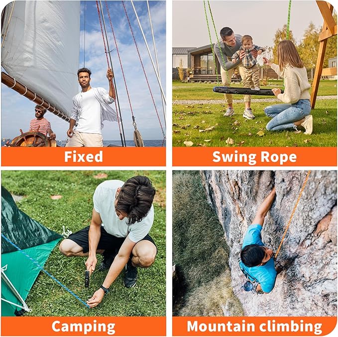 Arborist Rope Tree Rope Polyester Bull Rope (1/2in x 150ft) 48 Strands for Pull Swing Knot (Orange)