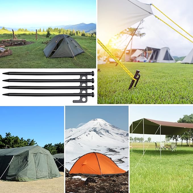 8 Pack Tent Stakes, 12in Tent Stakes Heavy Duty with Storage Bag, Forged Steel Tent Pegs for Camping Unbreakable and Inflexible(8pcs 12in Stakes)