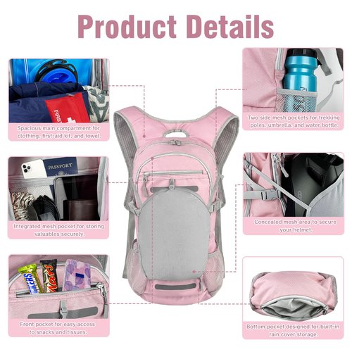 Zavothy 18L Hiking Backpack for Women with 3L Insulated Hydration Pack - Water Backpack for Hiking, Trekking & Camping, Breathable Mesh Backpanel, Water-Resistant, 6 Pockets Pink