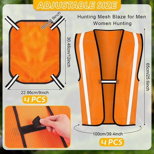 Copkim 8 Pcs Blaze Orange Mesh Hunting Vest and Panel Set High Visibility Mesh Panel Orange Hunting Vest for Men Women Hiking Backpack Camping Tents Blinds