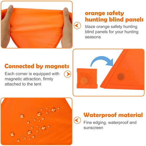 Shupakul 4 Pcs Blaze Orange Safety Panels,Waterproof Hunting Safety Blind Panels with 12 Buttons & Storage Bag,Portable Blind Cover for Ground Blind Tree Stand