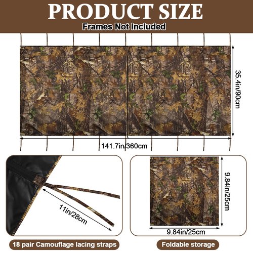 Niuyhe 142"x35.5" Hunting Blinds, Deer Hunting Tree Stand Blind Cover, Universal Camo Tripod Deer Stand Accessories for Turkey, Elk, and Moose Hunting, Large Size with Silent Zips and 2 Pocket
