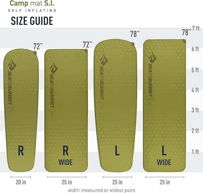 Sea to Summit Camp Self-Inflating Foam Sleeping Mat for Camping and Backpacking, Tapered - Regular (72 x 20 x 1.5 inches)