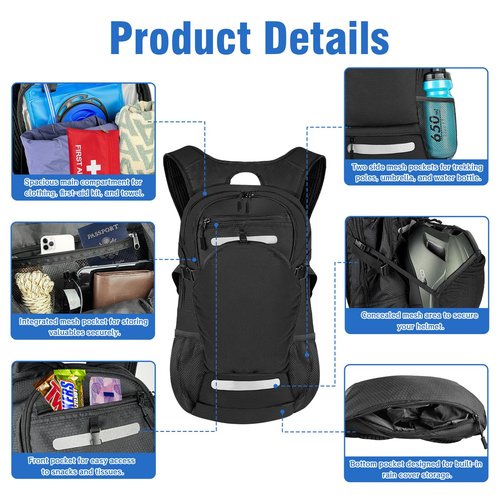 Zavothy 18L Hydration Backpack with 3L Water Bladder Water Backpack for Hiking Hydration Pack Insulated Daypack for Cycling Black