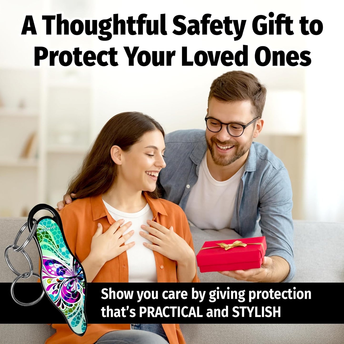Self Defense Keychain for Women & Men – Lightweight TSA Approved Kubotan Tool – Stylish Butterfly Glass Design