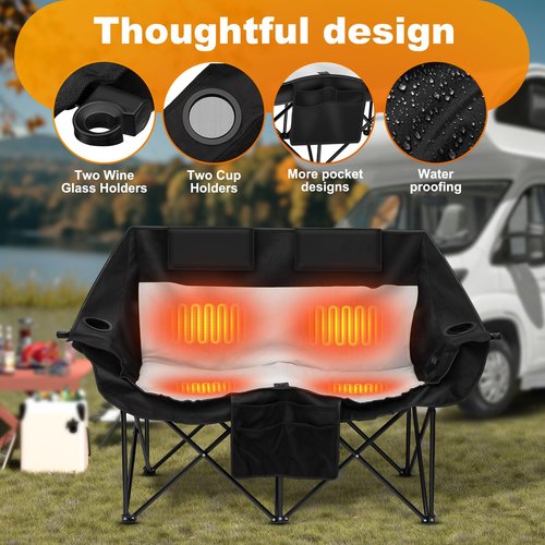 Sobalai Heated Double Camping Chair with 2 20000mAh Battery Pack, 2 Control Switches 2-Person Loveseat, 550 lbs for Outdoor Sports, Picnics, Rugby Match, Lawn. Make Your Autumn and Winter Warmer