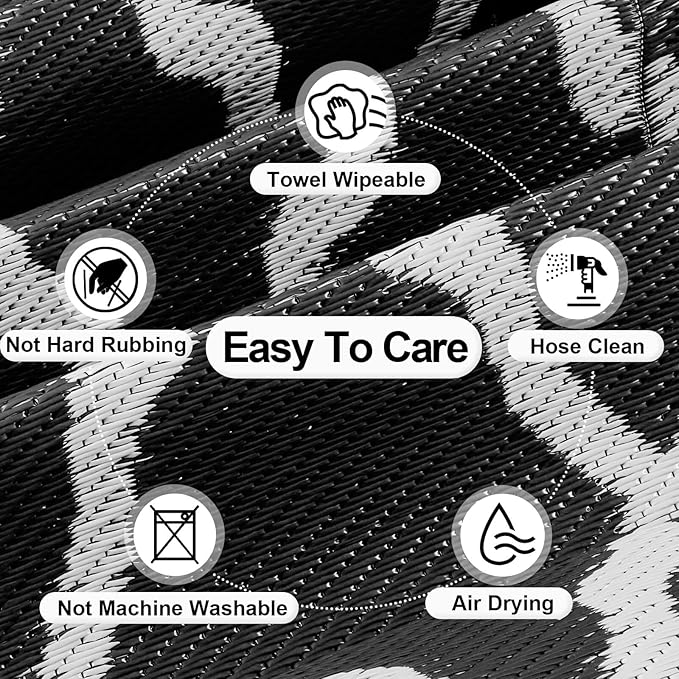 OutdoorLines Indoor Outdoor Rugs for Patio 8 Feet - Reversible Outside Carpet, Stain & UV Resistant Portable RV Mats, Plastic Straw Rug for Camping, Pool Deck, Porch Moroccan/Black & White