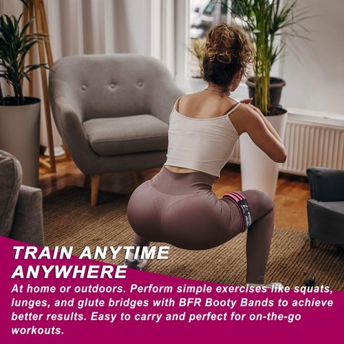 BFR Occlusion Bands for Women Glutes (Pink),Blood Flow Restriction Bands for Legs, Butt & Hip Building, Workouts, Best Fabric Resistance Bands for Squat Butt & Thigh